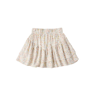 Ivory Rylee & Cru tiered mini skirt with summer floral pattern, lightweight and stylish for warm weather.