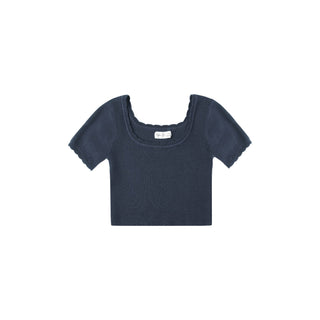 Rylee & Cru Scallop Tee - Navy Navy blue crop top on a white background