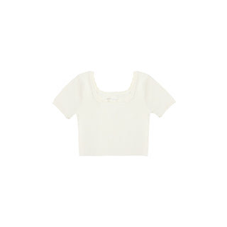 Rylee & Cru Scallop Tee - Natural White crop top on a white background