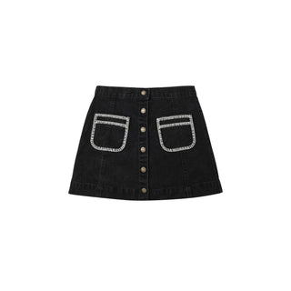 Rylee & Cru Denver Mini Skirt -  Washed Black
Black denim skirt with button details on a white background