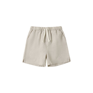 Rylee & Cru Perry short romper in heathered cocoa with soft fabric, featuring a relaxed fit and casual style for infants.