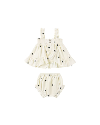 Rylee & Cru Lala polka dot outfit set for kids, featuring a cute matching top and bottoms in natural colors.
