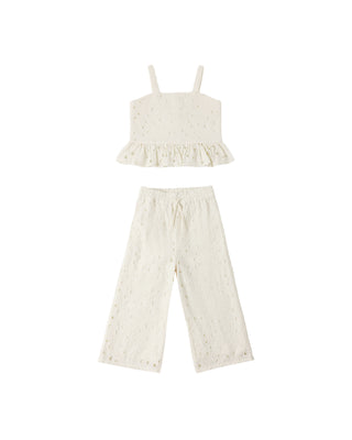 Rylee & Cru Kayli 2-piece outfit in ivory, featuring a cozy top and matching pants for baby girls.