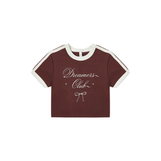 Rylee & Cru Baby Tee - Dreamers Club Brown t-shirt with 'Dreamers Club' text on a white background