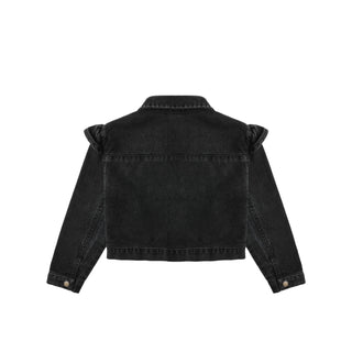 Rylee & Cru Ruffle Denim Jacket - Washed Black
Black denim jacket on a white background