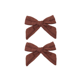 Rylee & Cru Bow Clip Set - Mulberry
Two brown hair bows on a white background