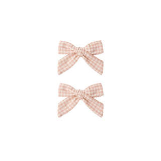 Rylee & Cru Petal Gingham Bow Clip Set for pets, featuring adorable pink and white gingham hair accessories for pets.