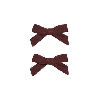 Rylee & Cru Bow Set - Burgundy Two brown hair bows on a white background