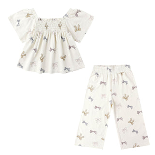 Rylee & Cru Kate Top & Wide Leg Pant Set - Bows Children's outfit with top and pants featuring butterfly pattern on a white background