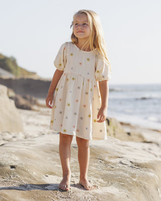 Rylee & Cru Marley dress for kids with embroidered daisies, featuring a soft fabric and playful floral design.