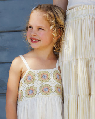 Rylee & Cru crochet sundress in citron daisy check, featuring a lightweight, charming design perfect for warm weather.
