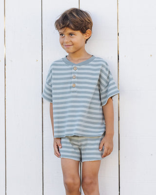 Rylee & Cru summer waffle 2-piece outfit in sea green stripe, featuring a cozy top and matching bottoms for kids.