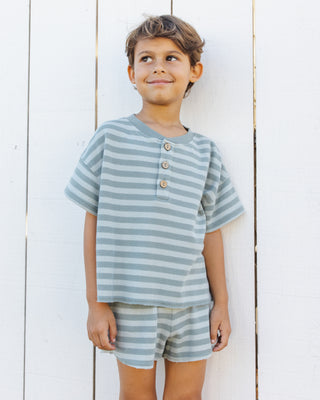 Rylee & Cru summer waffle 2-piece outfit in sea green stripe, featuring a comfortable top and matching shorts for kids.