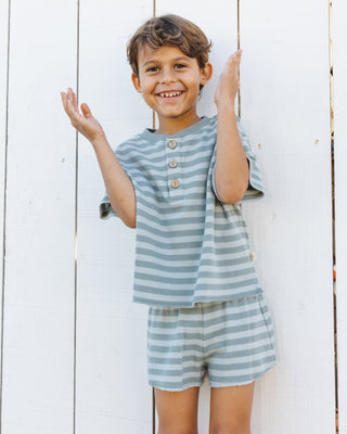 Rylee & Cru Summer Waffle Set in sea green stripe, 2-piece outfit with comfortable waffle fabric and stylish design.