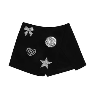 MIA New York Icon Rhinestone Patch Skort - Black
Black shorts with decorative elements on a white background