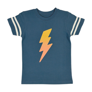 Tiny Whales Rad Powers navy T-shirt featuring a football graphic, made for kids, with a casual and comfortable style.