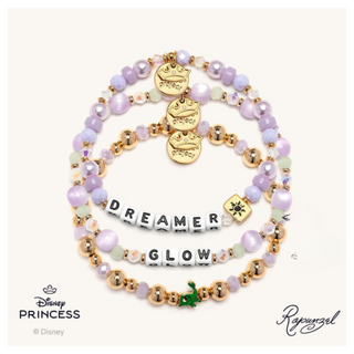 Little Words Project Bracelet - Disney Princess: Rapunzel
Set of Disney Princess Rapunzel-themed bracelets with beads and charms on a white background.