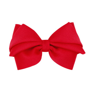 Red Wee Ones small pleated grosgrain hair bow attached to a clip, perfect for children's hair accessories.