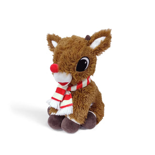 Rudolph with Scarf Warmies
Plush reindeer toy with a red nose and striped scarf on a white background