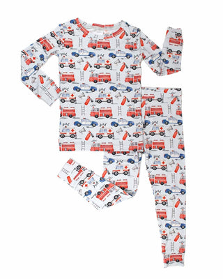 Lev Baby Pajama Set - Ryan
Children's pajama set with fire truck pattern on a white background