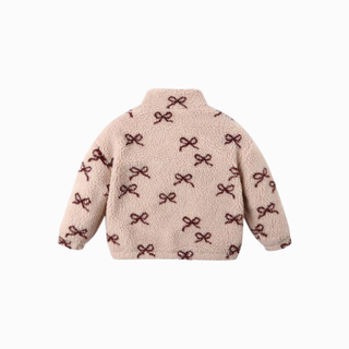 Rylee & Cru Coco jacket with bow details in blush, featuring a soft, cozy fabric and stylish design for little girls.
