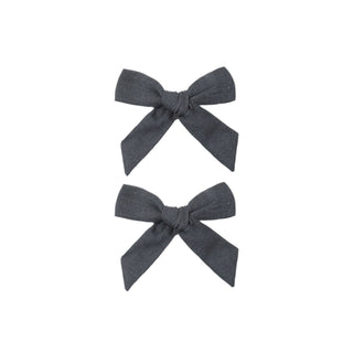 Rylee & Cru Bow Clip Set - Midnight
Two dark gray hair bows on a white background