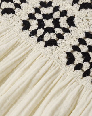 Rylee & Cru crochet sundress in abstract pattern, natural color, featuring sleeveless design and intricate crochet details.
