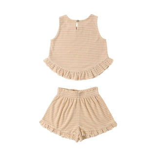 Rylee & Cru Faye Set -  Pink Stripe
Beige striped sleeveless top and shorts set on a white background