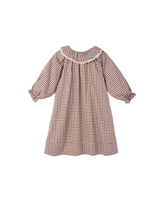 Rylee & Cru Girls Nightgown - Holiday Gingham
Red and green checkered dress with a white collar on a white background