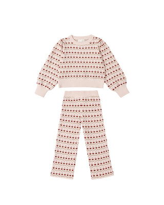 Rylee & Cru Jacquard Knit Set - Ruby Hearts
Pink pajama set with heart pattern on a white background