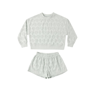 Rylee & Cru Karli Set - Seashells
Light gray textured sweatshirt and shorts set on a white background