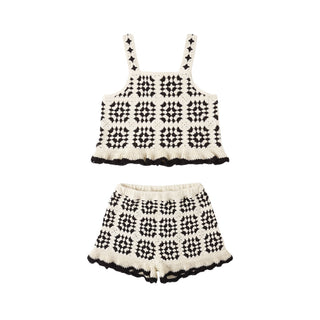 Rylee & Cru Kira Set abstract 2-piece outfit with soft fabric, featuring a top and matching bottoms in natural tones.