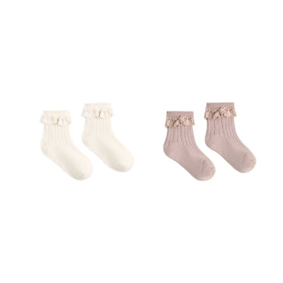 Rylee & Cru Lace Trim Socks 2 Pack - Rosewood / Natural