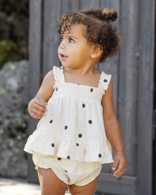 Rylee & Cru Lala Set polka dot outfit for kids, featuring a playful polka dot pattern in a lifestyle setting.