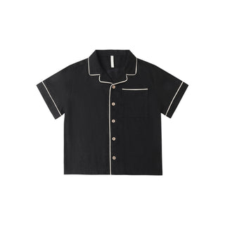 Black Rylee & Cru lapel collar shirt with long sleeves, button-front design, and tailored fit, perfect for casual or dressy looks.