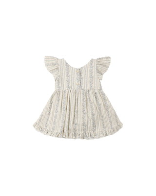 Rylee & Cru Lila Romper - Blue Floral
White dress with ruffled sleeves on a white background