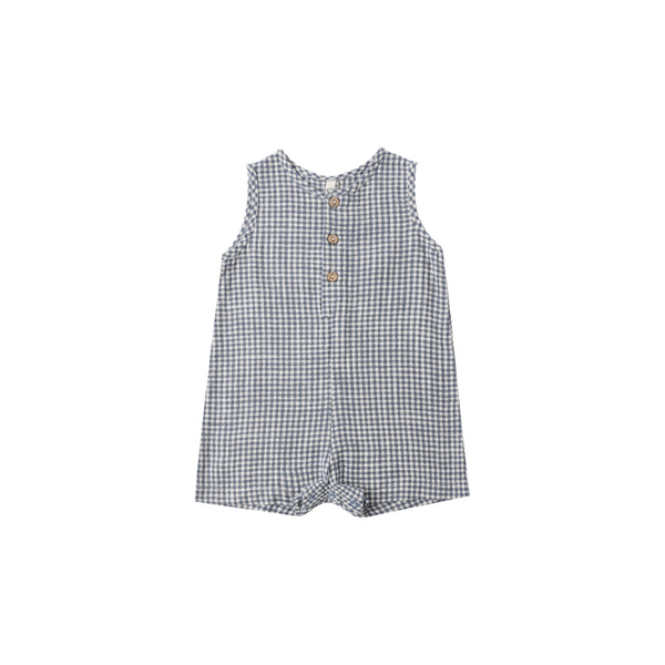 【Maison Marelle romper BAC gingham】 Rylee & Cru Mavrik Romper - Marine Gingham – Basically Bows & Bowties