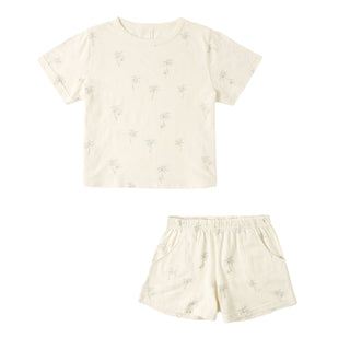 Rylee & Cru Play Set - Palms
Set of cream-colored t-shirt and shorts with a subtle pattern on a white background