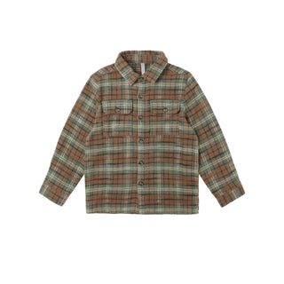 Rylee & Cru Pocketed Flannel Shirt - Holiday Plaid
Plaid shirt with brown, green, and beige pattern on a white background
