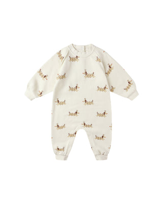 Rylee & Cru Raglan Jumpsuit - Christmas Dogs
Baby onesie with dog pattern on a white background