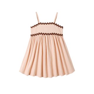 Rylee & Cru Ric Rac Dress - Blush
Pink dress with brown trim on a white background