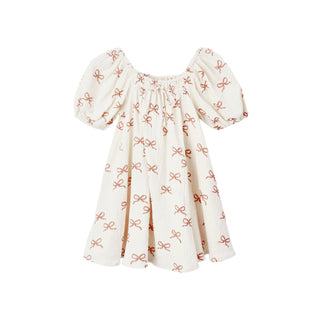 Rylee & Cru Sabrina Mini Dress - Ruby Bows
White off-shoulder top with red bow pattern on a white background