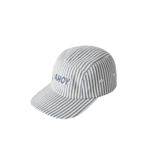 Rylee & Cru Skater Hat - Railroad Stripe
Striped cap with 'AHoy' text on a white background