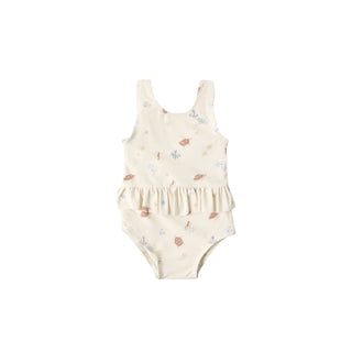 Rylee & Cru Skirted One-Piece Swimsuit - Aquatic
Beige swimsuit with floral pattern on a white background