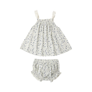 Rylee & Cru Swing Top & Bloomer Set - Blue Ditsy
Floral dress and bloomers set on a white background