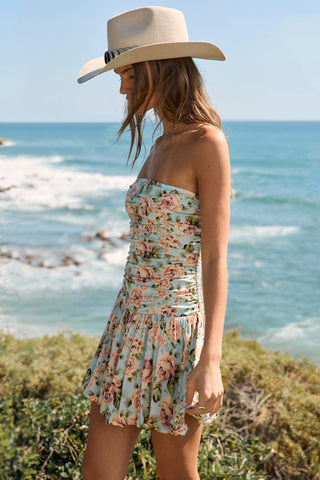 Saltwater Luxe Leightyn Mini Dress in Capri Blue, lightweight summer dress with a flowy silhouette and vibrant blue color.