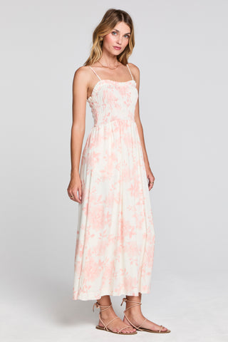 Saltwater Luxe Laken Midi Dress in Camella fabric, featuring a flowing silhouette and stylish design, perfect for casual or beachwear.