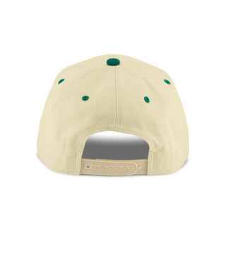 Dad Brand Dad Snapback hat in cream and green with embroidered logo, stylish and casual headwear.