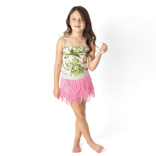 Shade Critters One Piece & Fringe Skirt - Blush Tropics
Young girl wearing a floral top and pink fringe skirt on a white background