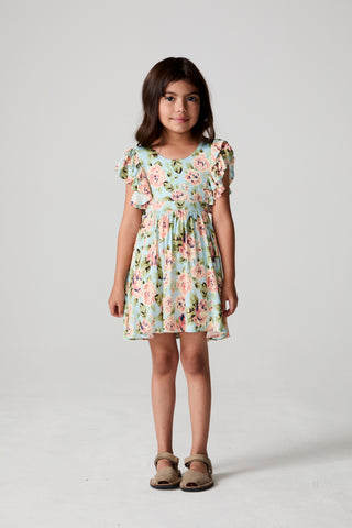 Saltwater Luxe Saltwater Littles Brammie girls' mini dress in Capri Blue, featuring a stylish, colorful dress for young girls.